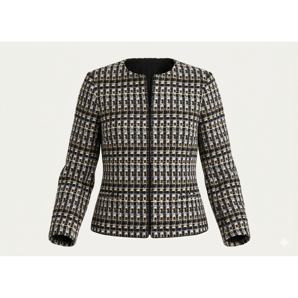 Ann Taylor Black and Brown Plaid Women's Short Coat / Blazer. Size 4 Petite.‎